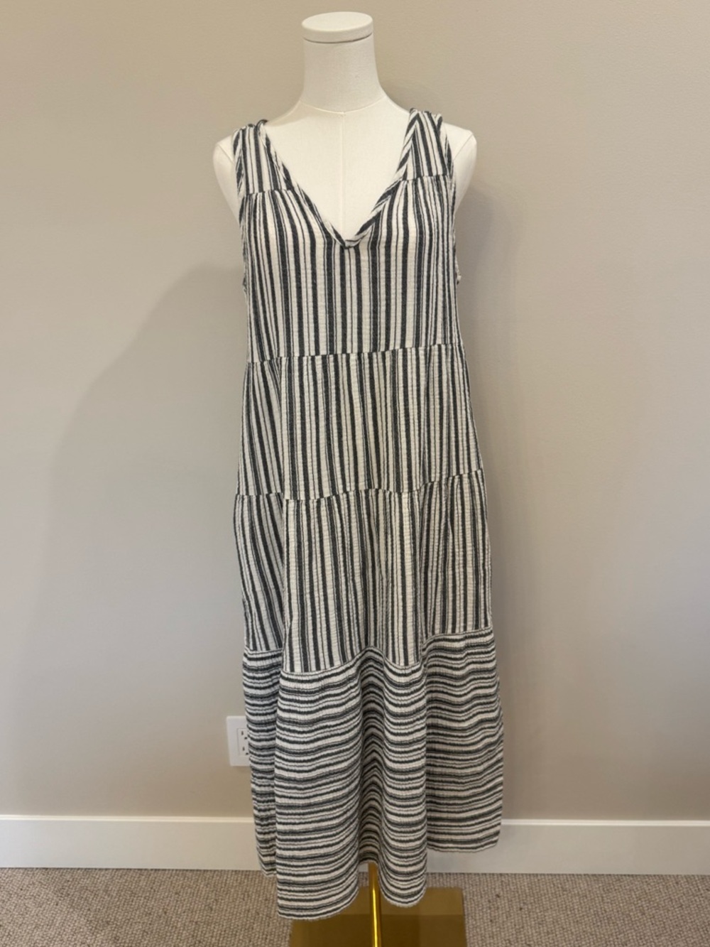 Marine Layer Black & White Striped V-Neck Maxi Dress